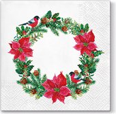 Салфетки для декупажа Paw Снегири на рождественском венке, 33x33см, 20шт. SDL012100
