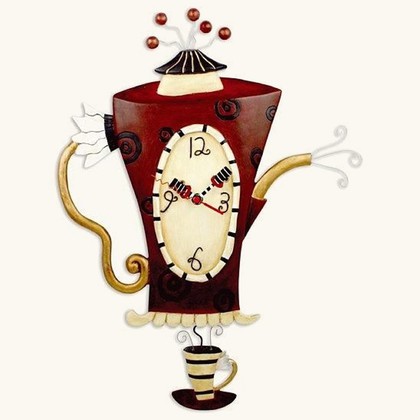 Enesco - Allen Designs Studio - настенные часы "Горячий чай" (Steaming Tea), высота 49см, артикул C652