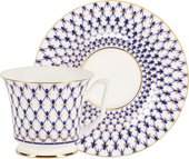 Чашка с блюдцем ИФЗ Юлия Кобальтовая сетка, 210мл, костяной фарфор 81.26235.00.1