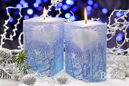 Свеча декоративная Bartek Candles с подсветкой Зимний пейзаж, блок 7х7х14см 129021