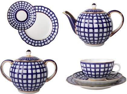 Сервиз чайный ИФЗ Тюльпан Кобальтовая клетка, 20 предметов, фарфор 81.15116.01.1