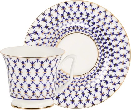 Чашка с блюдцем ИФЗ Юлия Кобальтовая сетка, 210мл, костяной фарфор 81.26235.00.1