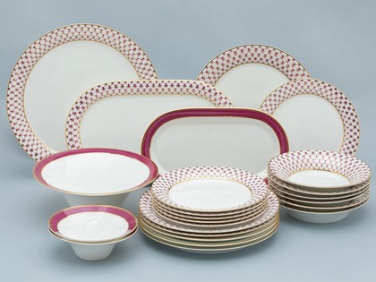 Сервиз столовый ИФЗ Юлиана, Сетка-Блюз 2, 24 предмета, 6 персон, костяной фарфор 81.32450.00.1