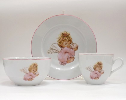 Набор для завтрака с рисунком Ангелочек розовый Porcelaine Czech Gold Hands DSRITAG056/3