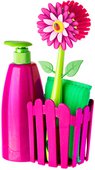Дозатор моющего средства Vigar Flower Power с щёткой для посуды и губкой на подставке 7202