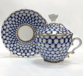 Чайная пара с крышкой ИФЗ Подарочная, Кобальтовая сетка 81.15419.00.1