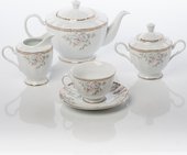 Чайный серв 6/17 Весенний букет Porcelaine Czech Gold Hands LUISA14102C/17