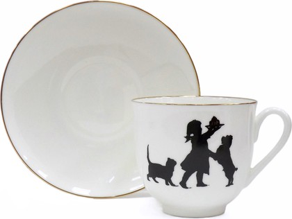 Чашка с блюдцем ИФЗ Ландыш, Силуэты. Именинница, 180мл, костяной фарфор 81.15705.00.1