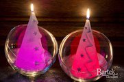 Свеча декоративная Bartek Candles Ёлочка со звёздами, конус с подсветкой 9x17cм 5907602669794