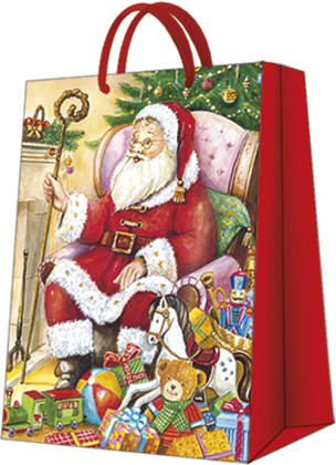 Пакет подарочный бумажный Paw Санта у камина 30x41x12см AGB021002