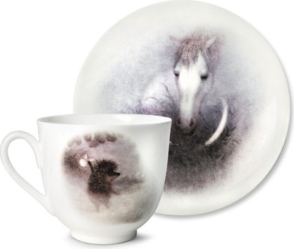 Чашка с блюдцем ИФЗ Ландыш, Ёжик в тумане. Лошадь, костяной фарфор 81.34550.00.1