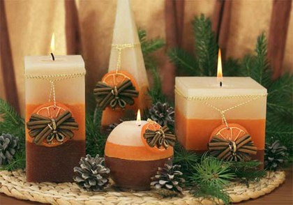 Свеча декоративная Bartek Candles Корица с апельсином колонна 7х14cм 136011