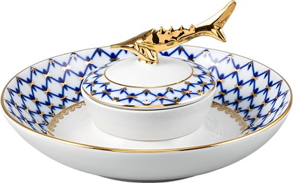 Икорница ИФЗ Каспийская, Кобальтовая сетка, 15.7см, фарфор 80.72957.00.1
