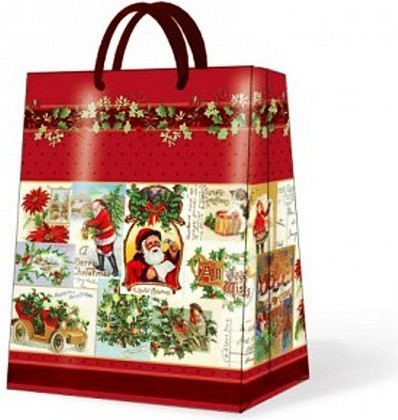 Paw VINTAGE CHRISTMAS Пакет подарочный "Рождественский винтаж", красный кант, 26,3x33x13,5см, артикул AGB016705