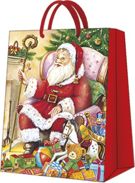 Пакет подарочный бумажный Paw Санта у камина 26.5x33.5x13см AGB029205