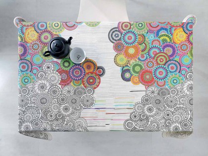 Скатерть Aitana Digital07, 140x100см, водоотталкивающая, разноцветные круги DP07/140100/circle
