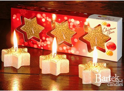 Bartek Candles CHRISTMAS STAR Свеча "Звезда со снежинкой" - вариант В, 60х25мм, 3 шт. , артикул 5907602669534