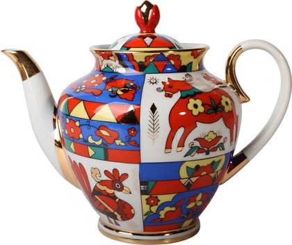 Чайник заварочный ИФЗ Весенняя Народные узоры, 800мл, фарфор 80.60809.00.1