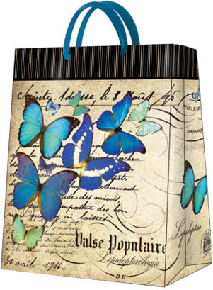 Пакет подарочный бумажный Paw Синие бабочки 26.5x33.5x13см AGB018505