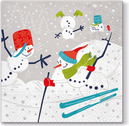 Салфетки для декупажа Paw Снеговики на лыжах, 33x33см, 20шт. SDL011300