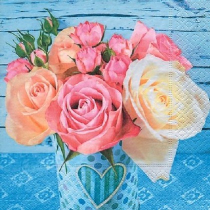 Салфетки для декупажа Paper+Design Розы на синем, 33x33см, 20шт 200357