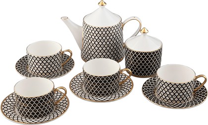 Сервиз чайный ИФЗ Идиллия, Неро, 10 предметов, 4 персоны, костяной фарфор 81.32140.00.1