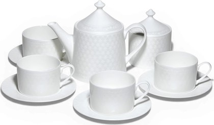 Сервиз чайный ИФЗ Идиллия, Жемчужная сетка, 10 предметов, 4 персоны, костяной фарфор, подарочная упаковка 81.34970.00.1