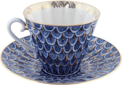 Императорский фарфоровый завод - Чашка чайная с блюдцем "Незабудка", форма "Лучистая", 230мл, артикул 81.10305.00.1