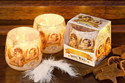 Свеча декоративная Bartek Candles Рождественские Ангелы, стакан 8x7.5см 5907602697421