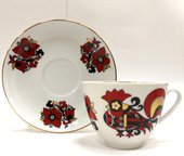 Чашка с блюдцем Красные петушки, ф. Весенняя ИФЗ 81.15902.00.1