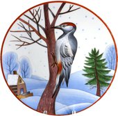 Тарелка декоративная ИФЗ Эллипс, Зимующие птицы, Пёстрый дятел 80.80125.00.1