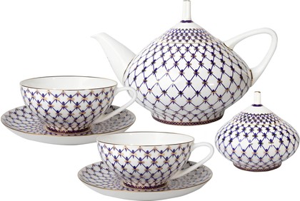 Сервиз чайный ИФЗ Купольная Кобальтовая сетка, 14 предметов, костяной фарфор 81.21513.00.1