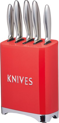 Набор ножей KitchenCraft Lovello Retro с блоком для хранения, red LOVKNBRED