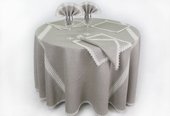 Скатерть Грация d255см +12 салф. 36x36 серая с кружевом Белорусский лён 13c537/d255/684/1