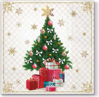 Салфетки для декупажа Paw Новогодняя ёлка с подарками, 33x33см, 20шт. TL645000
