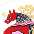 Императорский фарфоровый завод - Тарелка декоративная "Красный конь", форма "Эллипс" - фрагмент, диаметр 195мм, артикул 80.58700.00.1