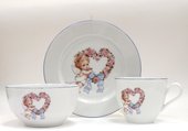 Набор для завтрака с рисунком Ангелочек голубой Porcelaine Czech Gold Hands DSRITAB282/3