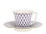 Чашка с блюдцем ИФЗ Юлия Кобальтовая сетка, 210мл, костяной фарфор 81.26235.00.1