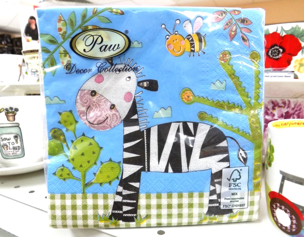 Бумажные декупажные салфетки со стилизованными изображениями зебры и других животных от Paw