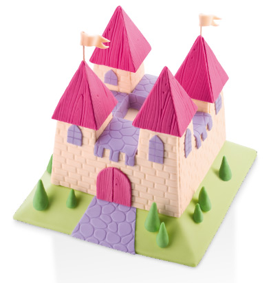 Торт в форме замка, созданный с использованием декоративных шаблонов DELICIA DECO от Tescoma