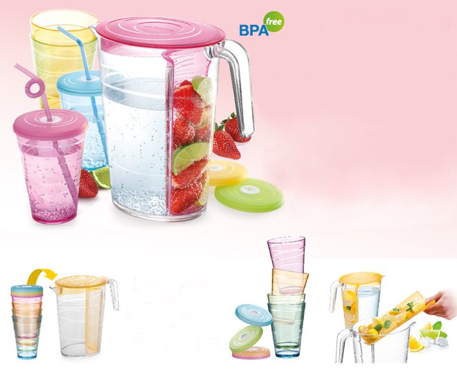 Кувшин и стаканы с крышками MyDRINK от Tescoma для приготовления и употребления напитков дома и на открытом воздухе, представленные в мае 2016 года
