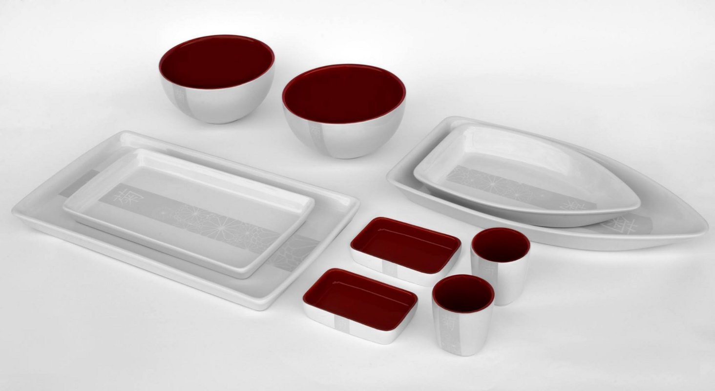 Новинки керамической посуды от Ceraflame 2014 года. Коллекция MATSURI - бело-красный вариант
