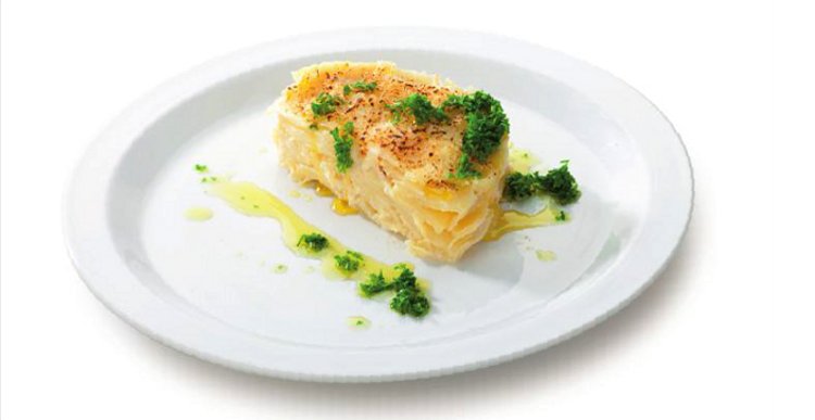 В комплекте с ветчинницей Tescoma PRESTO предложен рецепт приготовления картофеля со сливками и петрушкой - блюдо